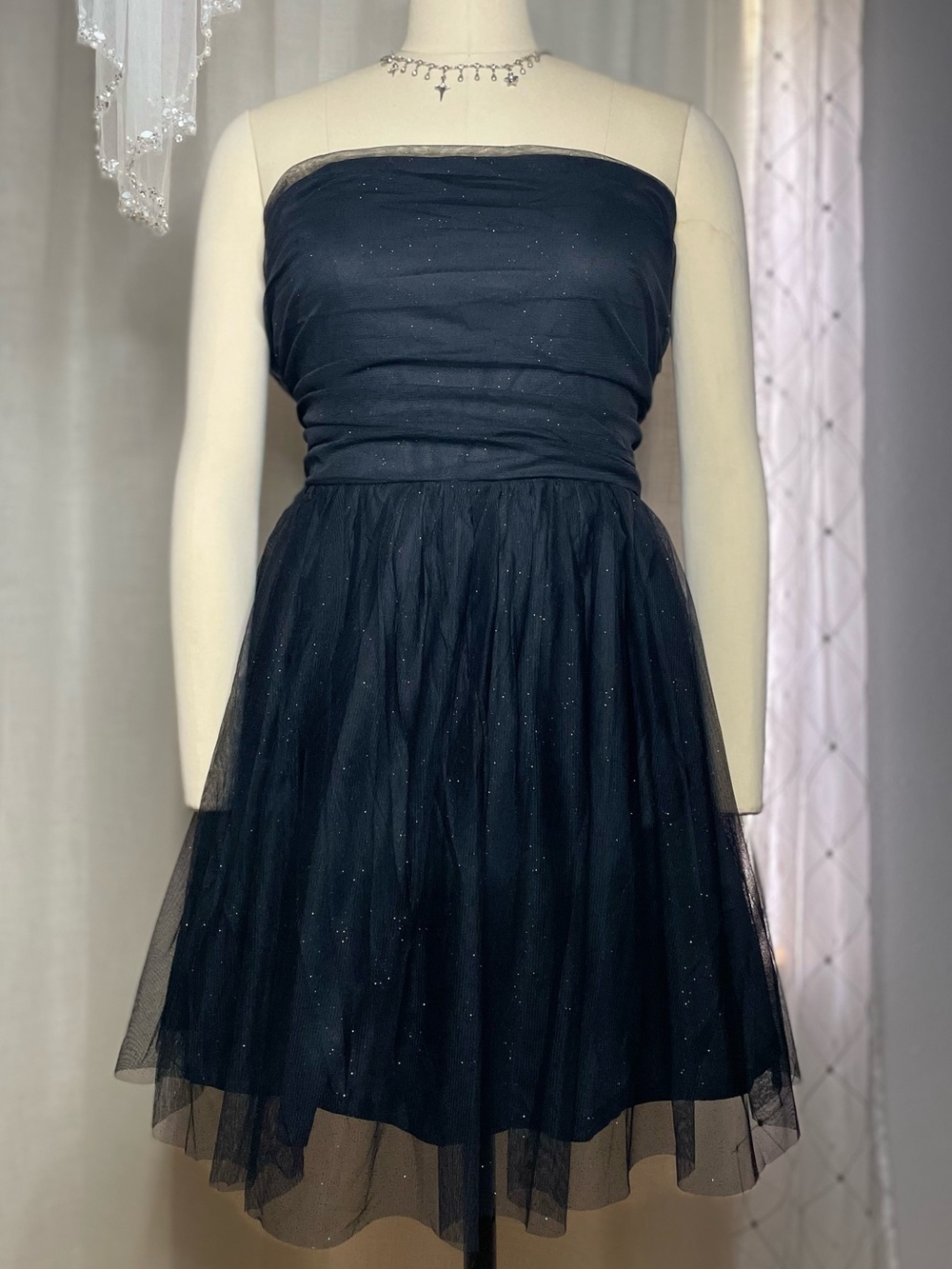 🖤Francesca's Collections Strapless Black Sparkle Tulle Dress Size XL